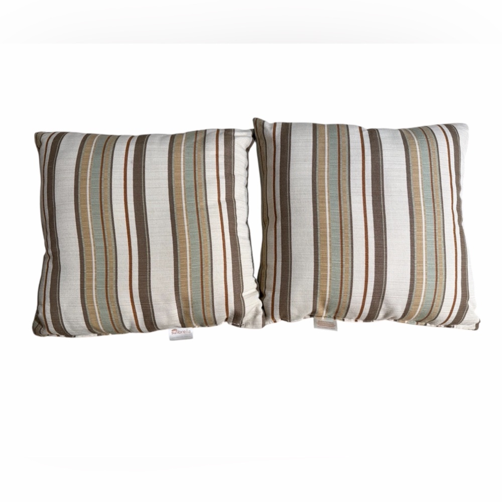 Sunbrella Striped Beige and Brown outdoor throw pillows - set of 2